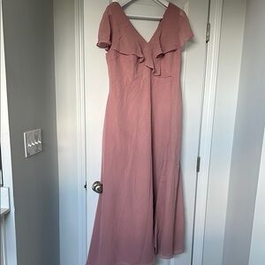 Elegant Pink Ruffle Maxi Dress